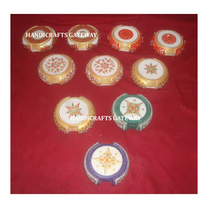 Handmade White Marble Inlay Round Shape Different Design <b>Coaster</b> <b>Set</b> for Home and Kitchen Decorative Item in Bulk Quantity - Product Image 1