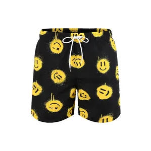 <b>Men's</b> Cotton <b>Shorts</b> with Double Layer Drawstring Closure Summer for Smiley Face Design Eco-Friendly Sublimation Solid <b>Pattern</b> - Product Image 1