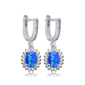Ovale coupe bleu opale pierre CZ Design en gros à la main turc 925 boucles d'oreilles en argent Sterling pour les femmes - Product Image 1