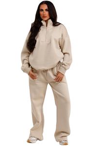 Latest Custom Logo 2 Piece Women Half <b>Zip</b> <b>Sweatshirt</b> & Joggers Tracksuit Set <b>Full</b> Length Women 2 Piece Jogger Sweat Set - Product Image 2