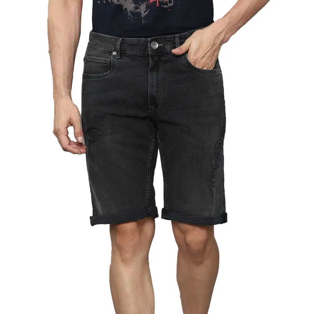 Customized Men's Ripped Denim Shorts High Quality Custom Made Black Shredded Jeans Shorts For Men Customized Black Ripped Short