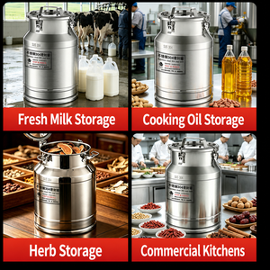 Réservoir de stockage scellé en acier inoxydable 304, qualité alimentaire, baril portable épaissi pour vin, riz, lait, huile - Product Image 2