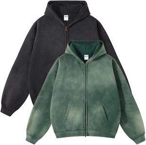 Sweat à capuche surdimensionné pour homme avec logo personnalisé, double fermeture éclair, effet délavé, 100% coton molletonné, fermeture éclair, écologique, respirant, motifs brodés - Product Image 2