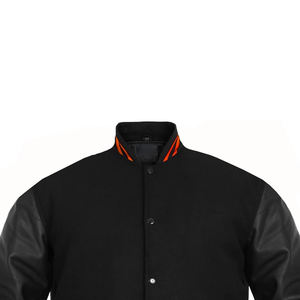 แจ็กเก็ตผ้าขนสัตว์คุณภาพสูงสำหรับผู้ชายคอตั้งแขนเสื้อหนังผ้ากำมะหยี่ปักลายโลโก้ด้านหน้า - Product Image 4