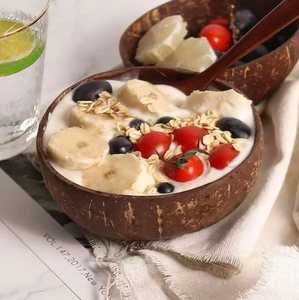 Juego de Cuenco de Coco Pulido Ecológico y Cuchara de Madera, Vajilla Artesanal Orgánica para Bodas, Ensaladas, Desayunos y Smoothies - Product Image 1