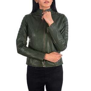 Veste décontractée en cuir PU pour femme, finition mode personnalisable, respirante, écologique, coupe-vent, hiver, toile unie teinte - Product Image 3