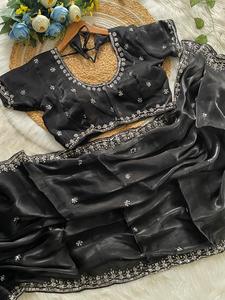 Sari en soie douce de qualité supérieure ethnique Nouveau classique Designer traditionnel Vêtements de mariage pour femmes indiennes exclusives Sari pour filles - Product Image 5