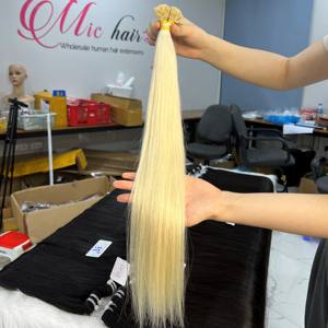 100% Extensions de cheveux blanchies vierges vietnamiennes brutes Remy couleur de qualité supérieure 613 pointe plate Style droit longue longueur - Product Image 1