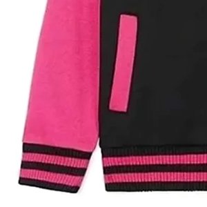 Nouvelle arrivée, veste de baseball universitaire pour femmes, logo brodé personnalisé, noir, manches roses, vestes tendance, laine, lettreman - Product Image 4