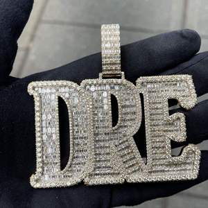 Pendentif personnalisé en lettres DRE serti de diamants avec moissanite VVS 30 carats plaqué or, collier en argent sterling mignon, bijoux de luxe hip hop - Product Image 2