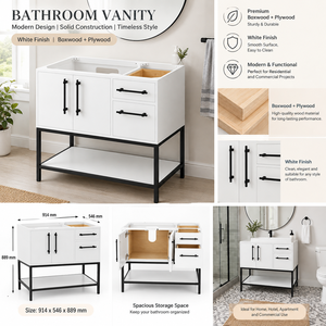 Mueble de Baño Moderno con Acabado Blanco de 36 Pulgadas, Diseño Rectangular, Incluye Soporte para Colocar en el Suelo - Product Image 2