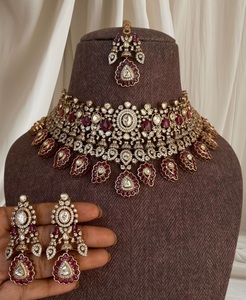 ชุดสร้อยคอเพชรโมอิสชุบทองจากนักออกแบบที่มีคุณภาพดีที่สุดพร้อมต่างหูคอลเลกชันเครื่องแต่งกายงานแต่งงานของผู้หญิงทิกก้า - Product Image 2