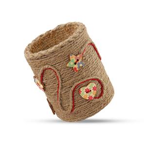 Wall-Mounted Wood Jute Storage Rack Decorative Hanging <b>Basket</b> for Kitchen Use As <b>Magazine</b> Organizer or Pen Holder for Desk - Product Image 3