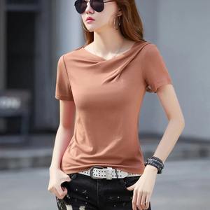 Camiseta de Manga Corta para Mujer, Estilo Informal y Sexy, Transpirable, de Color Sólido, Modal, Verano, Colores Personalizados, Secado Rápido, Alta Calidad - Product Image 6