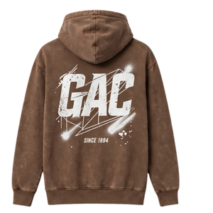 Sweat-shirt à capuche marron vintage délavé pour homme, imprimé graphique au dos, coupe oversize, style streetwear, avec poche kangourou et manches longues - Product Image 2
