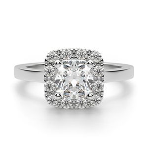 Anillo de compromiso Halo de diamante con corte de cojín para mujer - Product Image 1