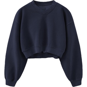 Sweat-shirt en molleton pour femme brodé écologique Bleu foncé Respirant Coupe-vent Polyester/Coton 340g Hiver Col rond Classique - Product Image 1