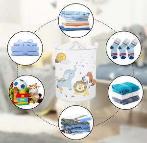 45L Cartoon Animals Elephant Fox White Kids <strong>Laundry</strong> Hamper Lion Clouds Round Toy Clothes Storage <strong>Basket</strong> for <strong>Children</strong> - Product Image 6