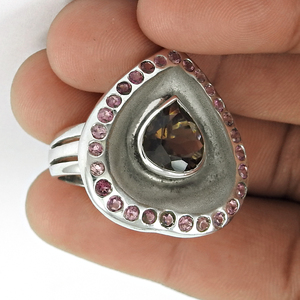 Haute qualité Quartz fumé rose zircon cubique forme de coeur bague de luxe en argent Sterling 925 bijoux faits à la main prix usine directe - Product Image 5