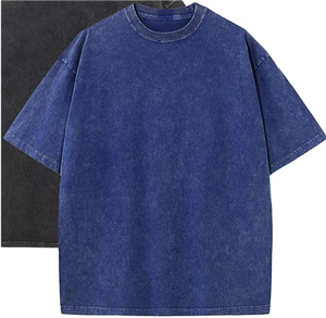 T-shirt décontracté pour homme en coton 100% délavé à l'acide, coupe régulière confortable, doux, respirant, manches courtes, col rond - Product Image 4