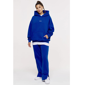 Sweat-shirt personnalisé à capuche bleu avec Logo, sweat-shirt à capuche en molleton imprimé pour femme, Pull-Over en coton uni - Product Image 4