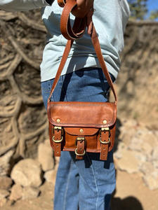 Bolso de cuero de cabra real natural hecho a mano Estilo Vintage de una sola Correa con forro de lona de cuero genuino de algodón patrón de caramelo - Product Image 3