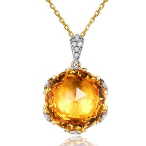 Collier pendentif en argent sterling avec pierre précieuse citrine jaune naturelle taille Art Déco sertie à griffes, certifiée IGI, 5,50 carats, pour femme, idéal pour les soirées - Product Image 2