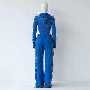 Multi Zipper Cargo Pockets Sweatsuit 100% Cotton Fleece 450 Gsm Tracksuits Acid Wash Vintage Sweatsuits - Product Image 3