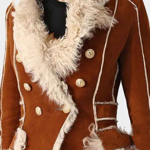 Chaqueta de cuero de piel de oveja para mujer Chaqueta de bombardero de cuero genuino con forro de piel de oveja para mujer - Product Image 3