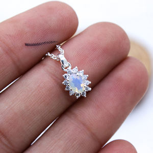 ชุดง่ามพลอยโอปอลและลูกบาศก์เซอร์คอนธรรมชาติทำด้วยมือสร้อยคอจี้เงินแท้925เป็นของขวัญสำหรับผู้หญิง - Product Image 4