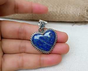 Cabujón de corazón de lapislázuli Natural, colgante de diseñador Chapado en plata de ley 925 sólida, joyería al por mayor para mujer, novedad - Product Image 6