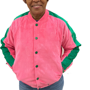 Veste bomber réversible en laine rose et verte, vente en gros OEM, streetwear décontracté, imperméable, coupe-vent, respirante, printemps, devant - Product Image 2