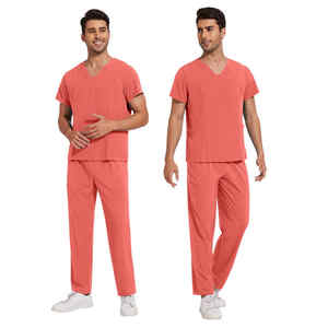 Uniformes de enfermera masculinos personalizados con cuello en V de nuevo estilo 2025, conjuntos de Jogger de manga corta, uniformes médicos, conjuntos de uniformes de elasticidad personalizados - Product Image 3