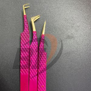 แหนบปลายแหลมสำหรับต่อขนตาปลอมสีชมพูแบบมืออาชีพ - Product Image 2