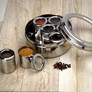 Customized Logo Stainless Steel Indian Spice Masala <b>Box</b> Container Dabba See through 9 Lid Boxes with Competitive Prices - Product Image 1