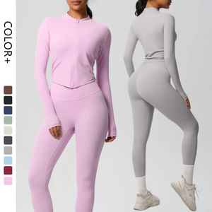 Conjunto de yoga personalizado de dos piezas para mujer, con Sujetador deportivo y pantalones cortos de cintura alta, ropa deportiva superventas con logotipo personalizado - Product Image 6