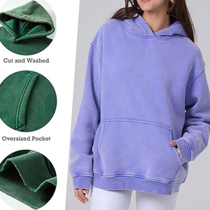 Sudaderas con capucha de lavado ácido de lana para mujer 100% algodón ecológico Casual Vintage servicio OEM Color personalizado - Product Image 3