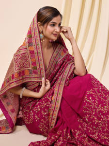 Trendmalls Vichitra - Sari de Seda Bordado Estilo Fiesta para Boda, Pieza de Blusa Sin Coser, Corte Regular, Todas las Temporadas (K1085-Rojo) Indio - Product Image 4