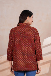 Women Ethnic Printed Cotton <b>Blouse</b> Loose Fit Casual Wear India Pakistan Style All Seasons <b>Red</b> Patterned Top - Product Image 2