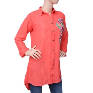 Women's Embroidered Shirt - <b>Peach</b> - Product Image 2