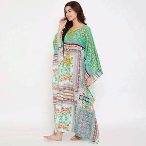 Último estilo y ajuste Maxi longitud corbata-Up 100% algodón estampado digital Floral algodón Maxi Kaftan - Product Image 3