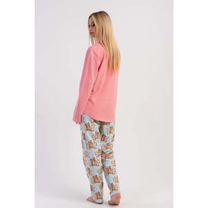 KADIN 2IPLIK O YAKA UZUN KOL ETEGI OVAL PIJAMA TAKIM - สีชมพู - สีชมพู - Product Image 5