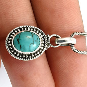 จี้925รูปไข่เงินสเตอร์ลิงสีเขียวขุ่นสีเงินโบราณจี้โบฮีเมียนดีไซน์ย้อนยุคขายส่ง - Product Image 2