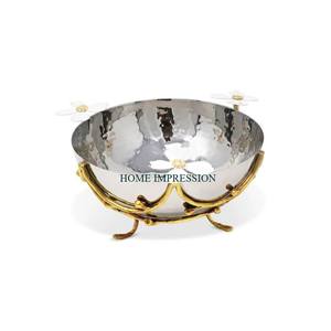 Cuenco de acero inoxidable de lujo con soporte de aluminio Diseño de metal Cuenco para servir ensaladas o frutas Cuenco de nueces hecho a mano Hecho EN LA India - Product Image 1