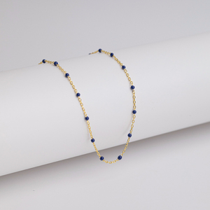 Collier chaîne en argent sterling 925 turc fait main, plaqué or et rhodium, avec design émaillé bleu foncé, vente en gros - Product Image 6