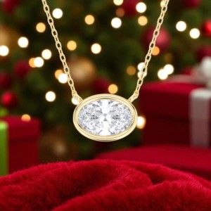 1.00 carats ovale taille F laboratoire cultivé diamant lunette forme solitaire pendentif fait solide 10K/14K/18K or luxe plaqué or unisexe - Product Image 6