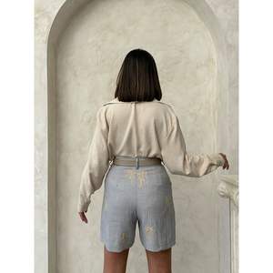 Women's Linen <b>Shorts</b> with <b>Belt</b> Detail and Embroidered Design - Product Image 4