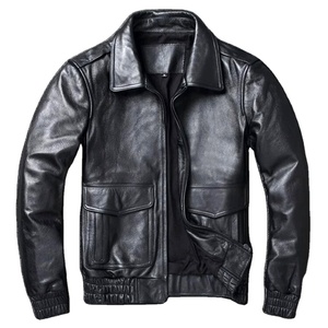 Blouson en cuir pour homme Classic Flight A2 personnalisé, noir, en cuir de mouton véritable, pour l'automne/hiver - Vrai cuir de vache - Product Image 1