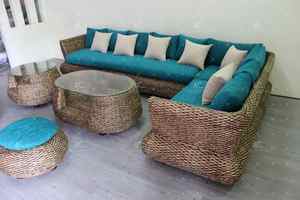 Gorgeous Natural Material Water Hyacinth <b>Wicker</b> <b>Sofa</b> Set for Indoor Living Room Use - Product Image 5
