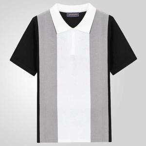 T-Shirt Polo Homme Personnalisable Respirant avec Rayures Tricotées Stylisées Cardigan Léopard Imprimé Solide Coupe Oversized - Product Image 3